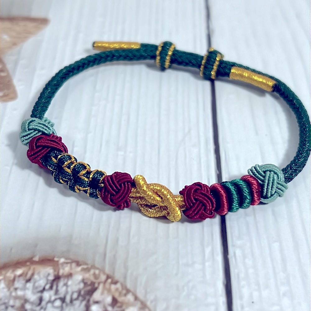 🎄CHRISTMAS KNOT 🪢 BRACELET ROPE ADJUSTABLE GREEN RED GOLD